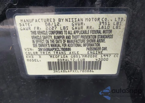 2012 Nissan Sentra 2.0 S from USA, damaged, VIN 3N1AB6APXCL780886
